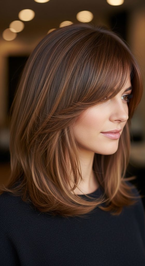  Side-Swept Bangs with Medium Length Hair