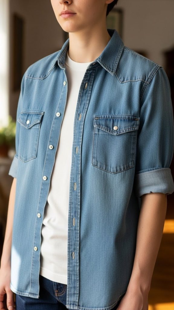  Denim Shirt + White T-Shirt + Shorts
