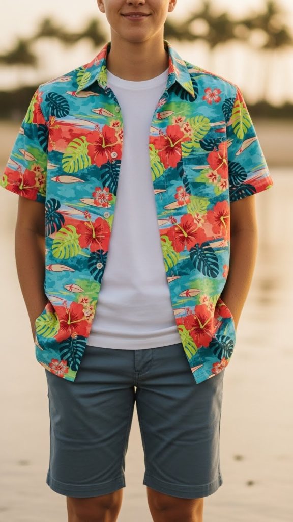  Hawaiian Shirt + Neutral Shorts