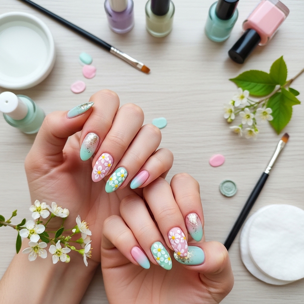 DIY Spring Almond Nails at Home