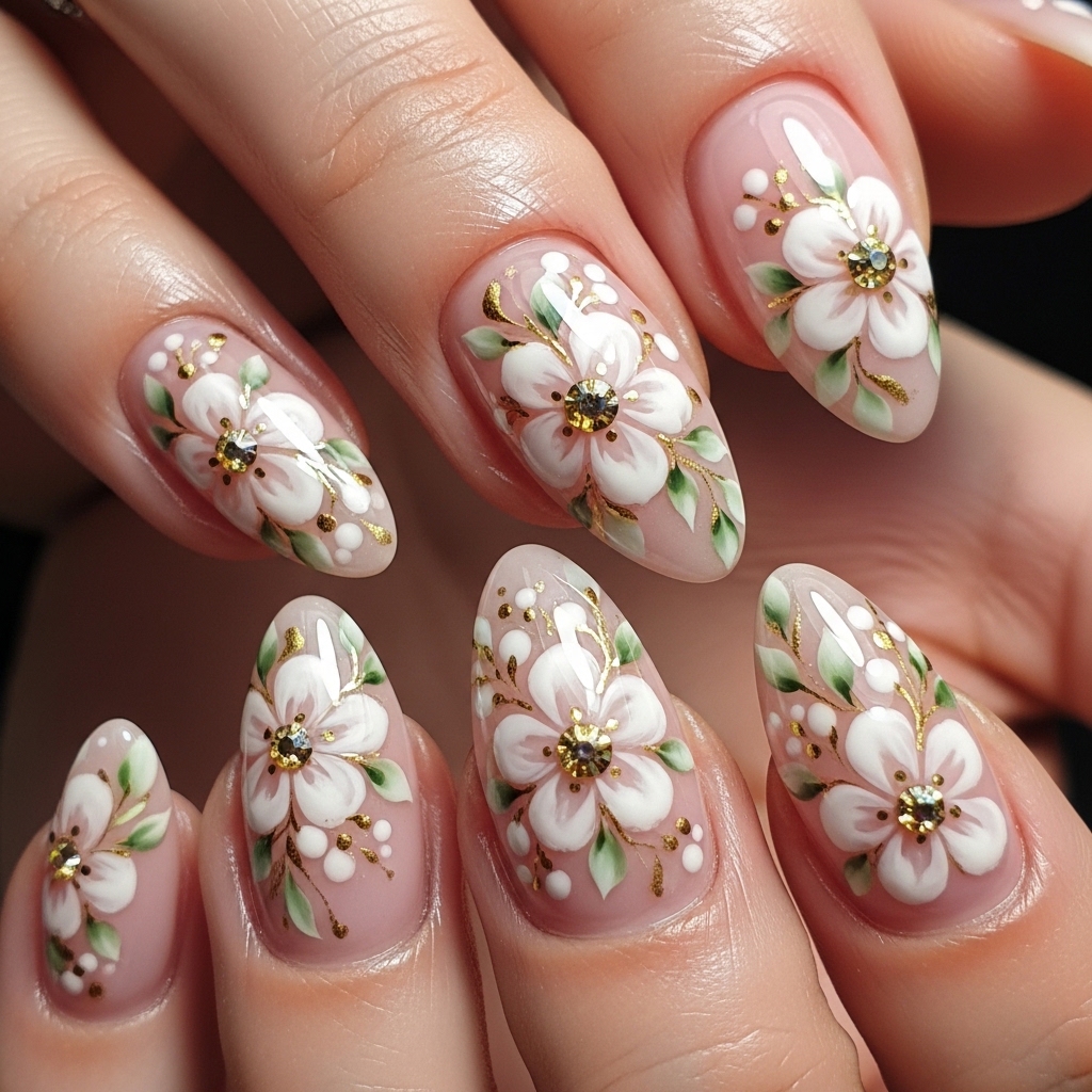 Floral Almond Nails