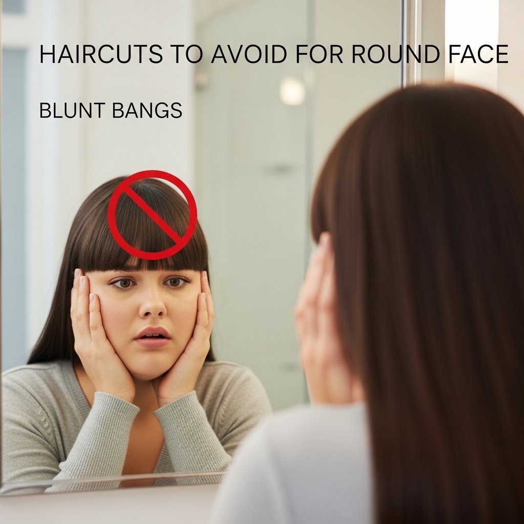 Haircuts to Avoid for Round Face    Blunt Bangs
