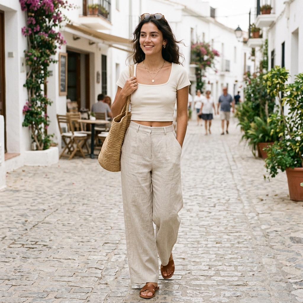 Breezy Linen Trousers + Crop Top Combo
