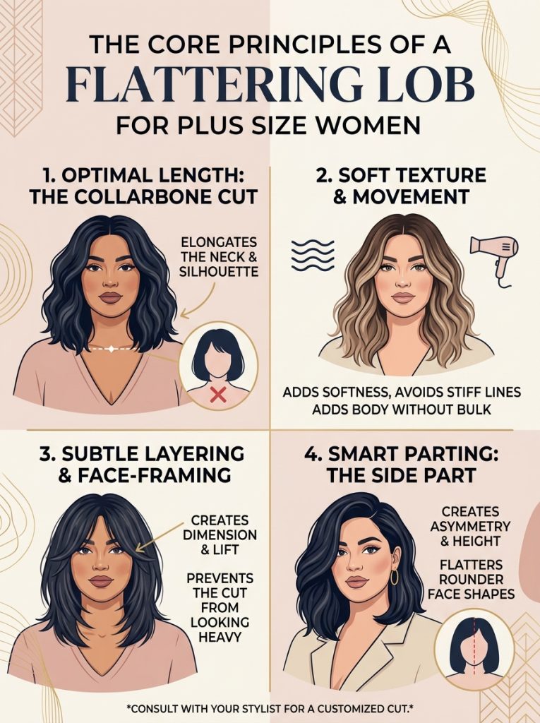 The Core Principles of a Flattering Lob for Plus Size Women