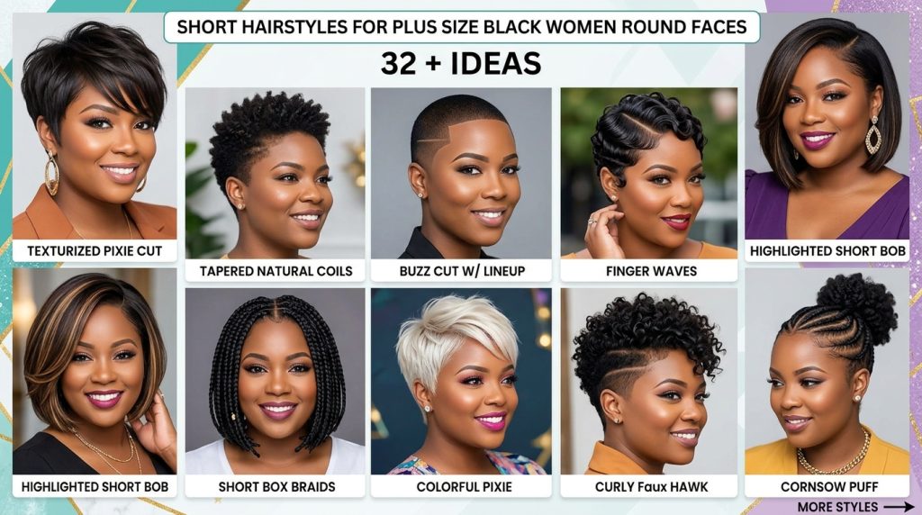 Short Hairstyles for Plus Size Black Women Round Faces