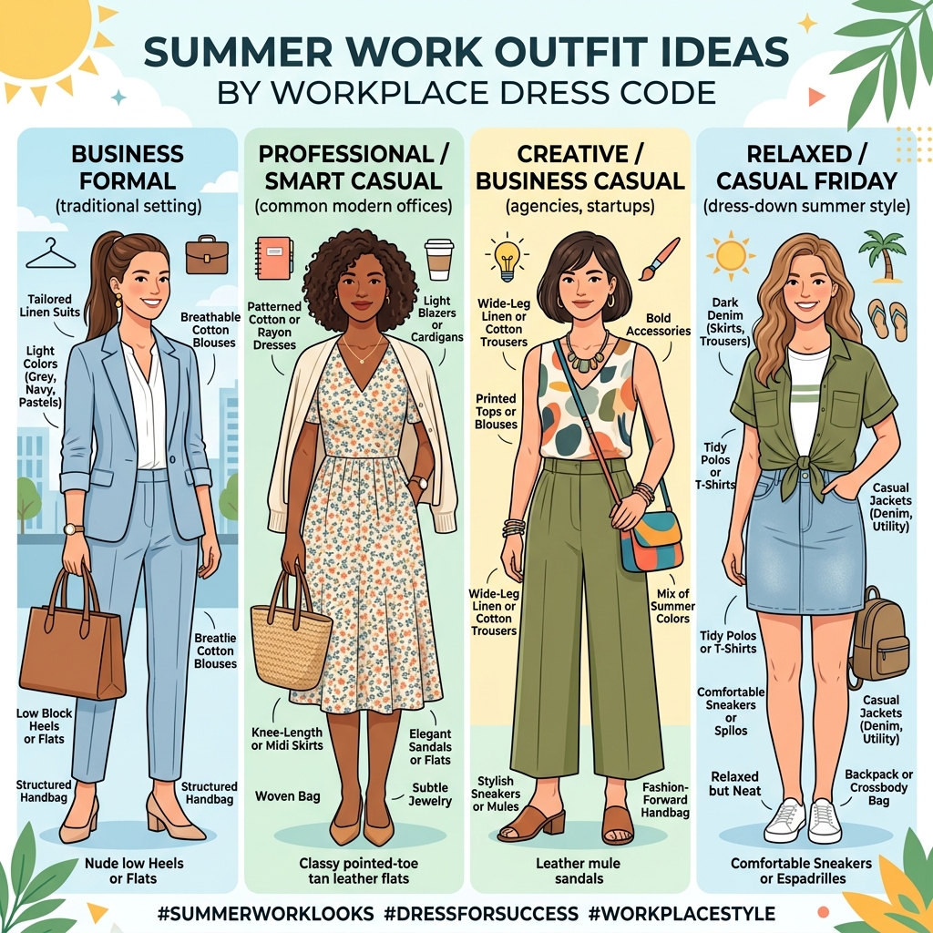 Summer Work Outfit Ideas by Workplace Dress Code